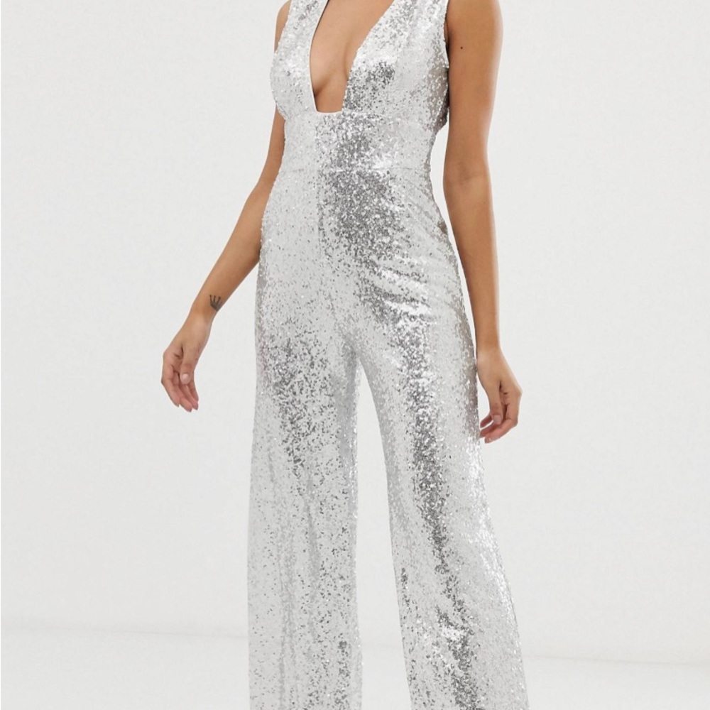 Amazing silver sequin jumpsuit - with pockets! UK size 10 = US size 6